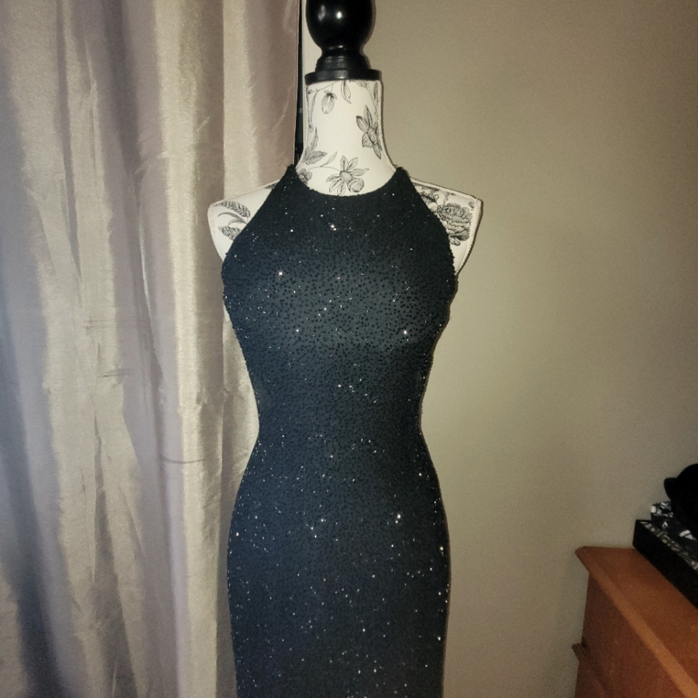 Jump apparel co.sparkle slit long dress BROKEN BACK ZIPPER  size 7/8
